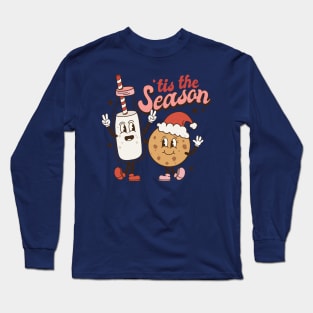 Retro Christmas Tis the Season Milk and Cookies Long Sleeve T-Shirt